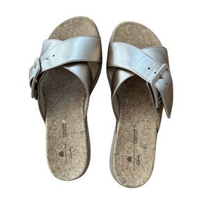 Clarks Cloudsteppers Womens Rose Gold Cross Strap Slides Sandals Size 7